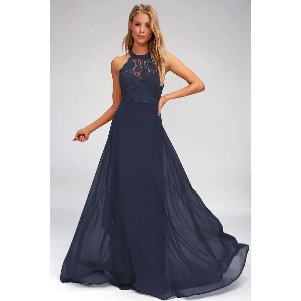 Luluβs Dance All Evening navy lace M elegant semi formal maxiβdress